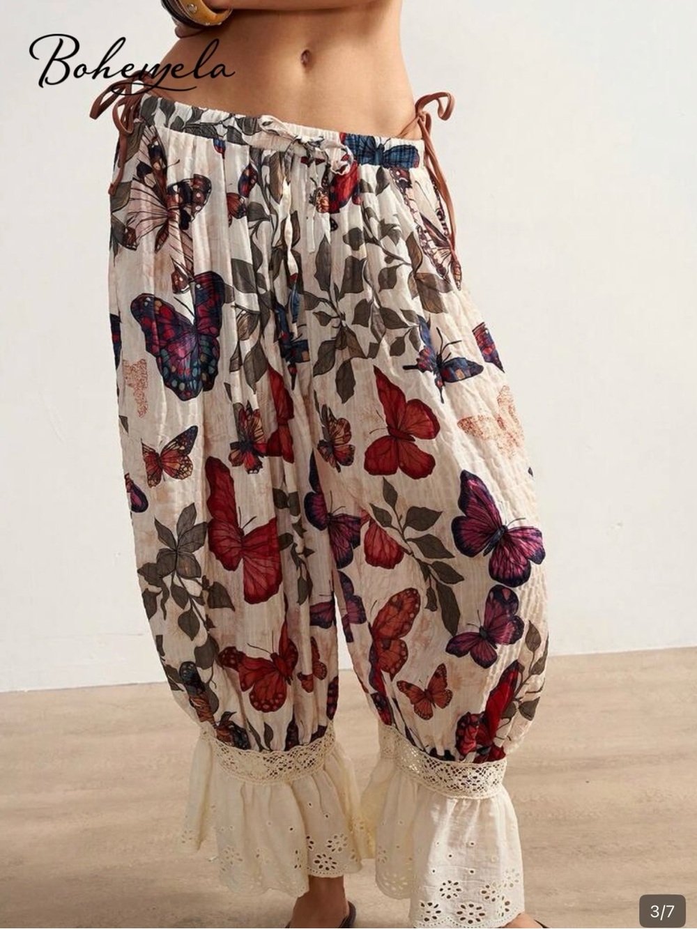NWOT Bohemela White Butterfly Wide Leg Pants, Bloomers, Various Sizes - Picture 3 of 10